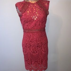 Wine Crochet Fitted Dress NWT, Size L